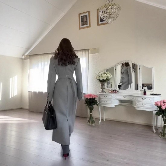 Women’s High-End Grey Patchwork Coat – Elegant Autumn Outerwear | Premium Tailored Jacket