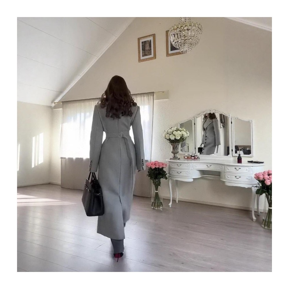 Women’s High-End Grey Patchwork Coat – Elegant Autumn Outerwear | Premium Tailored Jacket