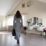 Cappotto Patchwork Grigio da Donna di Alta Gamma – Elegante Capospalla Autunnale | Giacca Sartoriale Premium