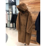 Cappotto Teddy Incappucciata M Luxe Lungo in Vera Lana di Pecora Sfumata – Giacca Invernale Spessa e Calda con Colletto Revers