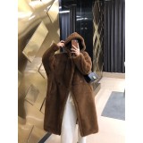 Hooded Real Sheep Wool Gradient Teddy Coat – Long Thick M Luxe Warm Turn-Down Collar Winter Jacket