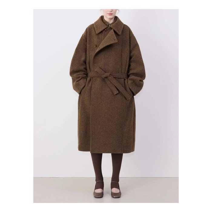 Women’s Long Wool Coat – Double-Breasted Loose Fit with Belted Waist | Elegant Fall/Winter Outerwear