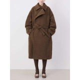 Women’s Long Wool Coat – Double-Breasted Loose Fit with Belted Waist | Elegant Fall/Winter Outerwear