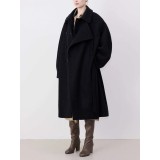 Women’s Long Wool Coat – Double-Breasted Loose Fit with Belted Waist | Elegant Fall/Winter Outerwear