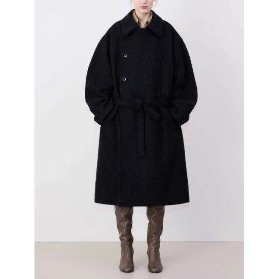 Cappotto Lungo da Donna in Lana – Doppio Petto, Vestibilità Ampia con Cintura | Elegante Capospalla Autunno/Inverno