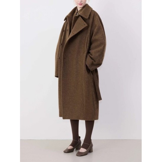 Cappotto Lungo da Donna in Lana – Doppio Petto, Vestibilità Ampia con Cintura | Elegante Capospalla Autunno/Inverno