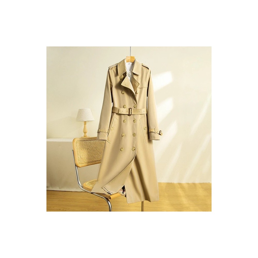 Luxe B Women’s Plaid Trench Coat – Waterproof Double-Breasted Long Coat | Classic Lapel, High-End Casual Outerwear