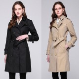 Luxe B Women’s Plaid Trench Coat – Waterproof Double-Breasted Long Coat | Classic Lapel, High-End Casual Outerwear