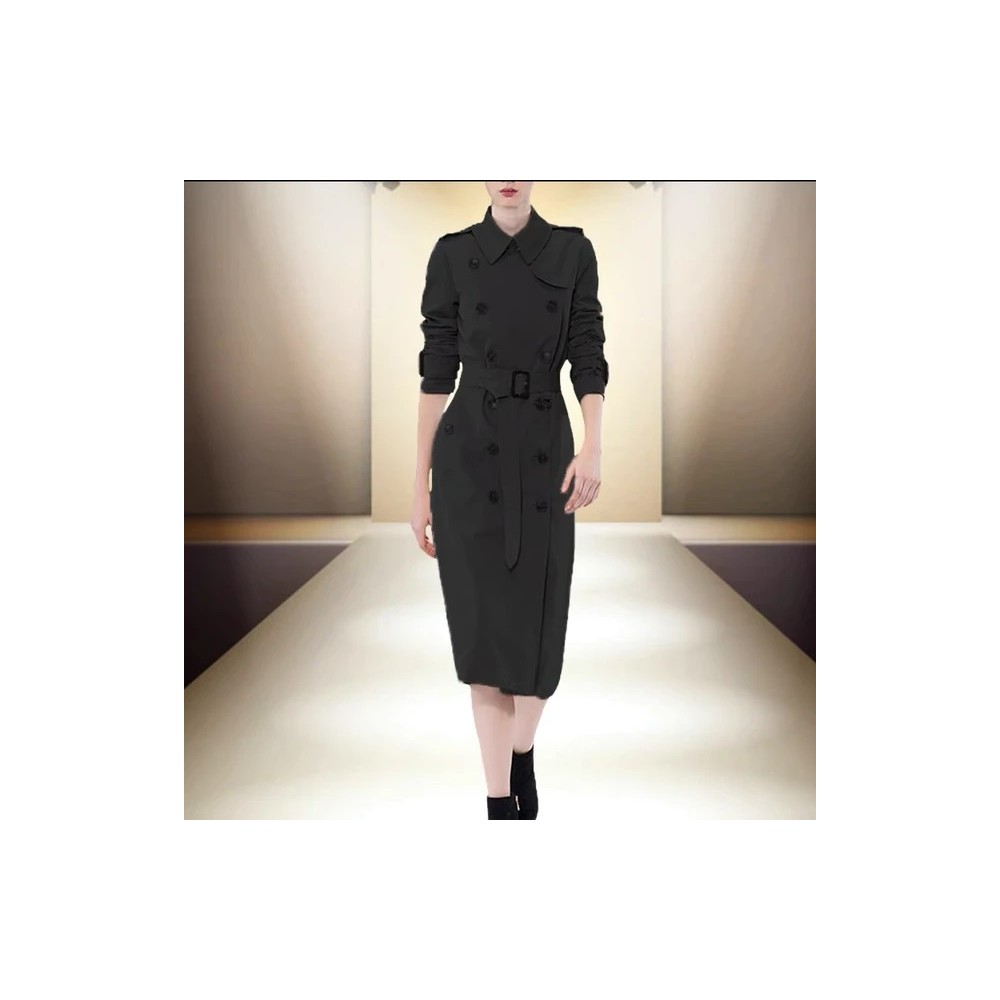 Luxe B Women’s Plaid Trench Coat – Waterproof Double-Breasted Long Coat | Classic Lapel, High-End Casual Outerwear