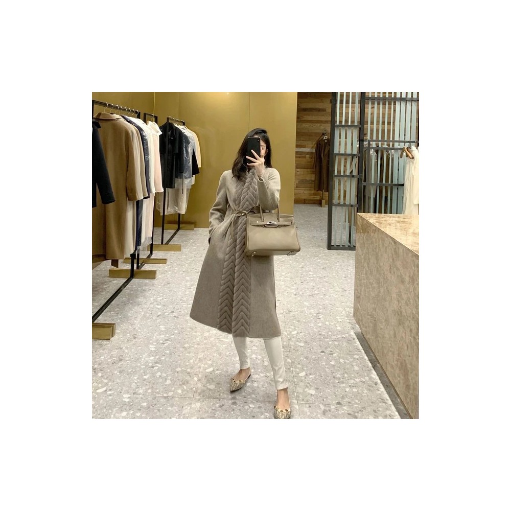 Women’s Luxe Double-Sided Wool Coat with Mink Collar – Elegant Long High-End Winter Overcoat