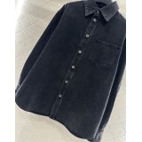 Vintage Washed Oversized Denim Shirt for Women | Soft Cotton Twill Distressed Charcoal & Blue
