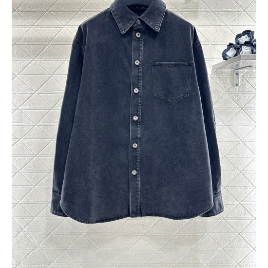 Vintage Washed Oversized Denim Shirt for Women | Soft Cotton Twill Distressed Charcoal & Blue