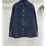 Camicia Denim Lavato Vintage Oversize Donna | Twill di Cotone Morbido, Effetto Distressed Nero e Blu