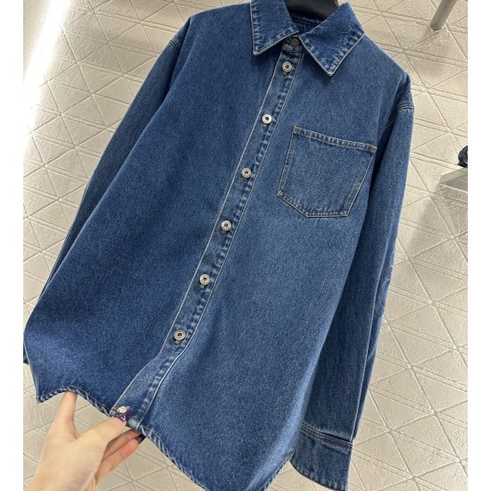 Vintage Washed Oversized Denim Shirt for Women | Soft Cotton Twill Distressed Charcoal & Blue