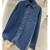 Vintage Washed Oversized Denim Shirt for Women | Soft Cotton Twill Distressed Charcoal & Blue
