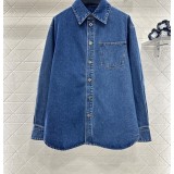 Vintage Washed Oversized Denim Shirt for Women | Soft Cotton Twill Distressed Charcoal & Blue