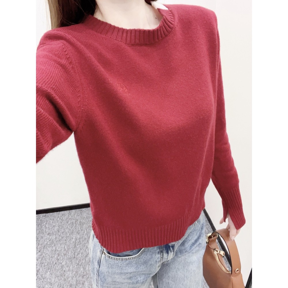 Embroidered Color-Blocked Wool Knit Sweater | Soft Wool Ribbed Pullover with Chest Emblem