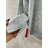 Embroidered Color-Blocked Wool Knit Sweater | Soft Wool Ribbed Pullover with Chest Emblem