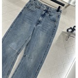 High-Waisted Distressed Crimson Knife Pants | Wide-Leg Ruffled Vintage Denim Twill