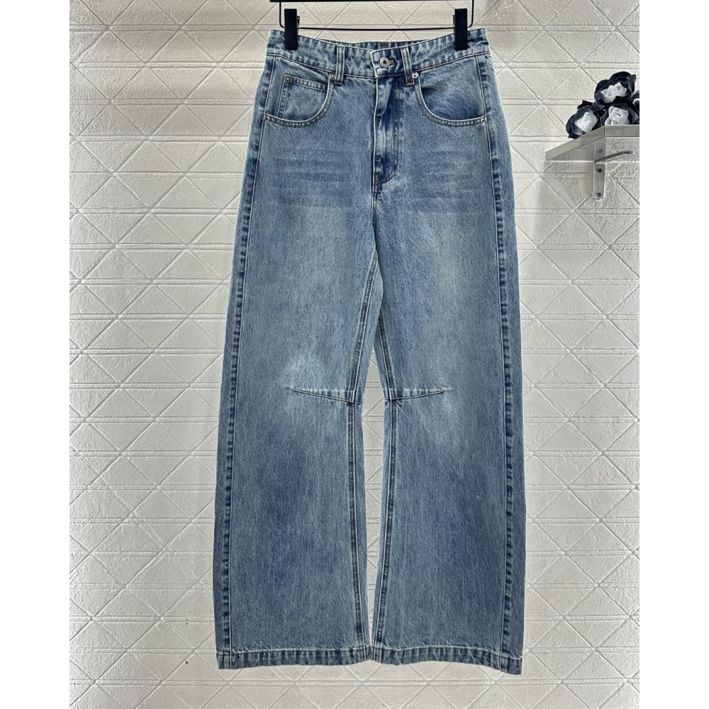 Pantaloni Crimson a Vita Alta Knife-Cut | Denim Twill Vintage Distressed con Volant