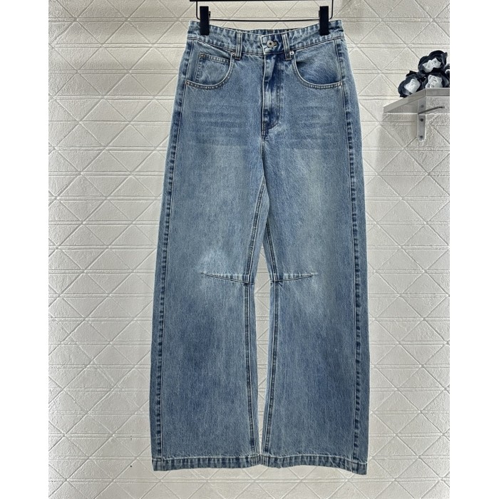 Pantaloni Crimson a Vita Alta Knife-Cut | Denim Twill Vintage Distressed con Volant