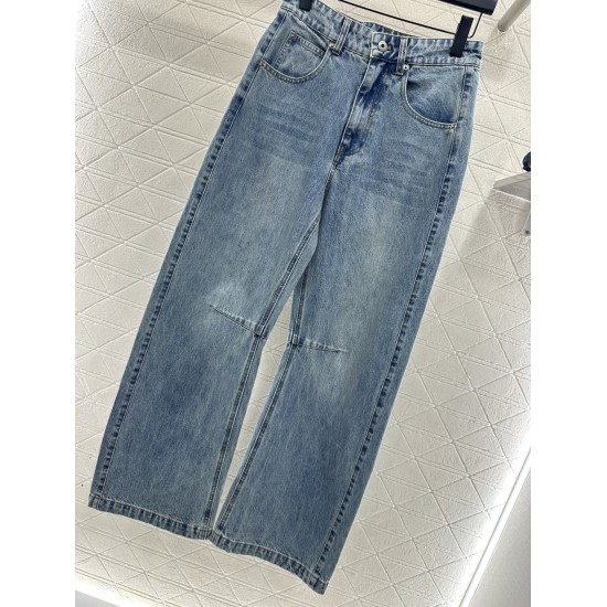 Pantaloni Crimson a Vita Alta Knife-Cut | Denim Twill Vintage Distressed con Volant