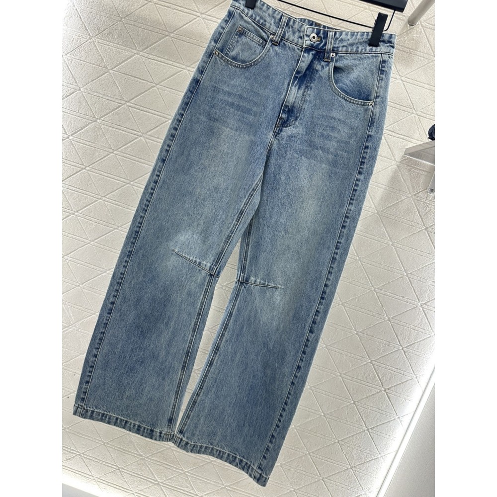 Pantaloni Crimson a Vita Alta Knife-Cut | Denim Twill Vintage Distressed con Volant