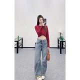 Pantaloni Crimson a Vita Alta Knife-Cut | Denim Twill Vintage Distressed con Volant