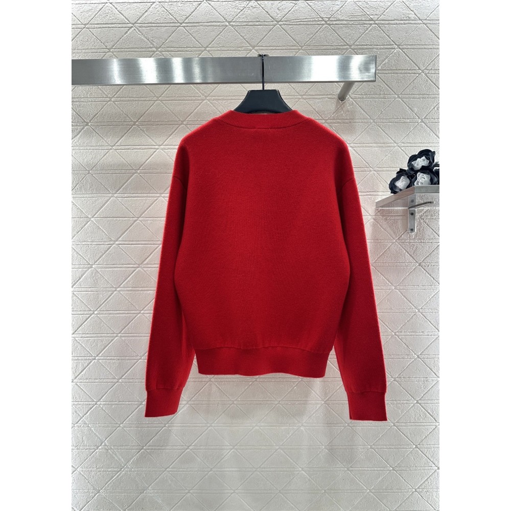 Crocheted Arc de Triomphe Cashmere Wool Sweater | Luxury Ribbed Knit Round Neck Pullover