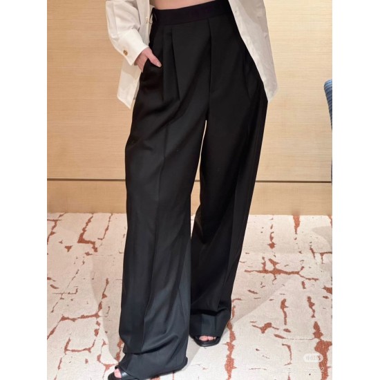 Pantaloni da Tailleur in Lana a Vita Alta con Fascia Stampata – Orlo Pieghettato Slim, Lana Pregiata Morbida