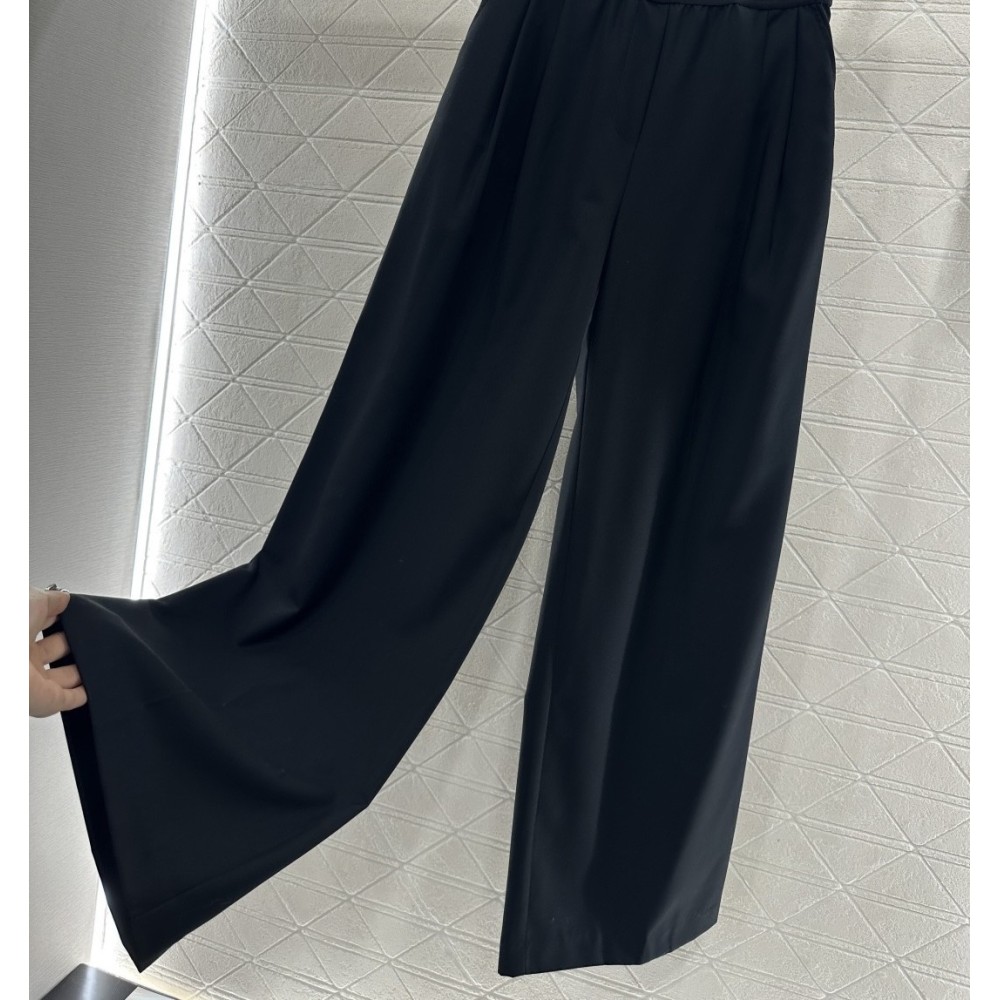 High-Waisted Wool Suit Trousers with Letter-Print Webbing – Slim Pleated Hem, Soft Fine Wool Pants