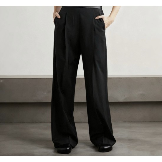 Completo Tailleur Elegante con Cintura – Giacca a Rever a Lancia e Pantaloni a Gamba Larga, Spalle Strutturate Oversize