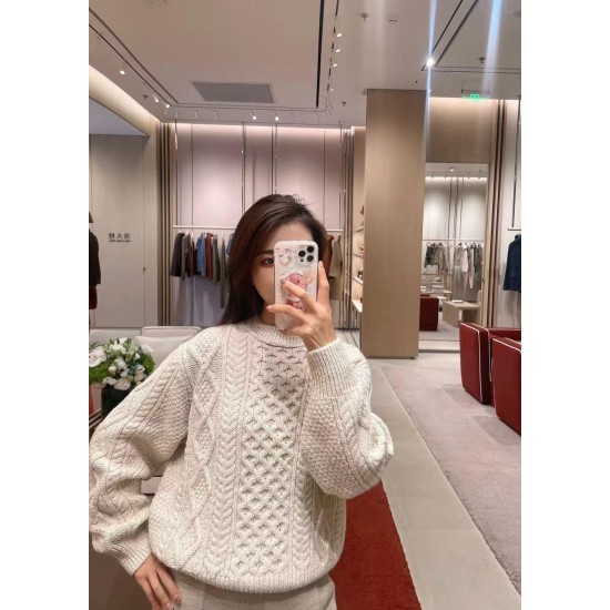 Maglione Girocollo in 100% Cashmere – Pullover Morbidissimo a Treccia per Autunno/Inverno