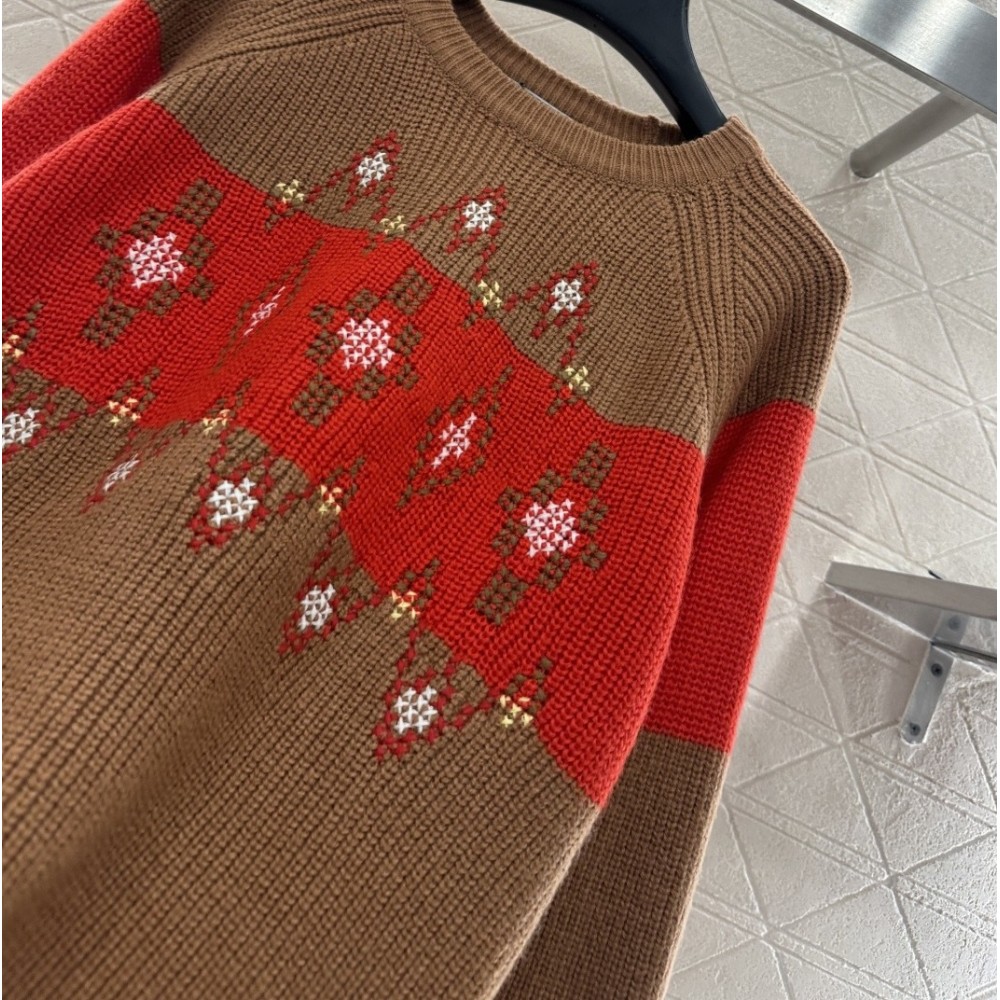 Christmas Limited Edition Color-Blocked Crochet Knit Sweater – Premium Wool Pullover with Festive Geometric Pattern