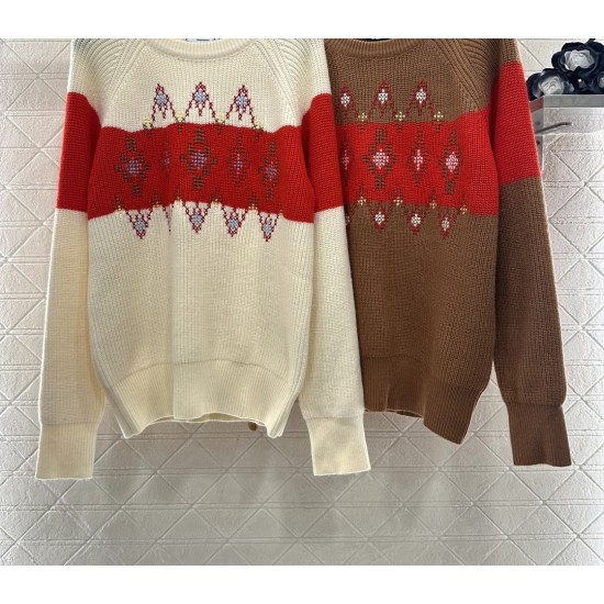 Maglione Uncinetto Color-Blocked Edizione Limitata Natale – Pullover in Lana Premium con Motivo Geometrico Festivo