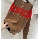 Christmas Limited Edition Color-Blocked Crochet Knit Sweater – Premium Wool Pullover with Festive Geometric Pattern