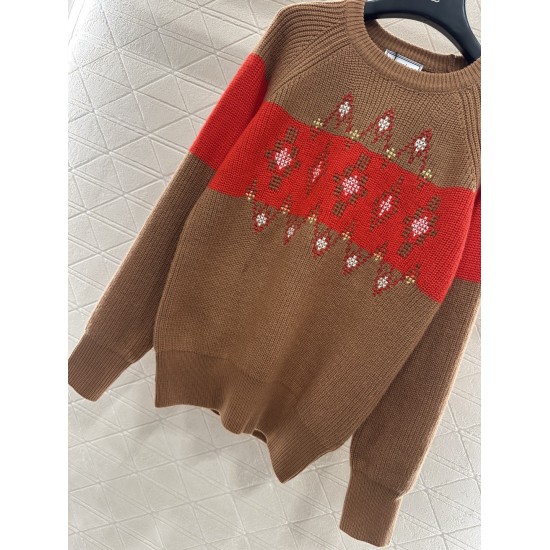 Christmas Limited Edition Color-Blocked Crochet Knit Sweater – Premium Wool Pullover with Festive Geometric Pattern