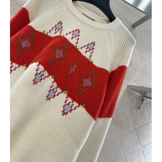 Christmas Limited Edition Color-Blocked Crochet Knit Sweater – Premium Wool Pullover with Festive Geometric Pattern