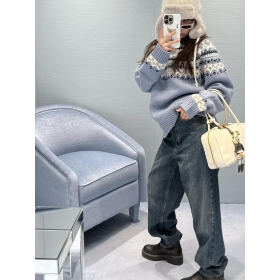 Heavy-Duty Crochet Wool Crew Neck Sweater – Premium Soft Knit Pullover with Ribbed Trim