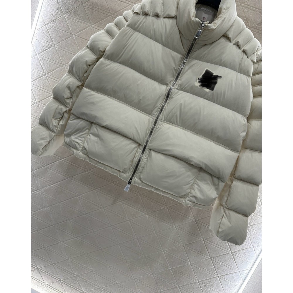 Rectangular Embossed Stand-Up Collar Down Jacket – Lightweight Recycled Nylon White Goose Down Coat