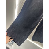 Jeans a Vita Alta con Strass e Piega – Denim Curvo a Gamba Ampia con Dettagli Strappati