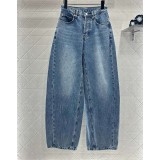 High-Waisted Rhinestone Pleated Curved-Leg Jeans – Distressed Wide-Leg Twill Denim Pants