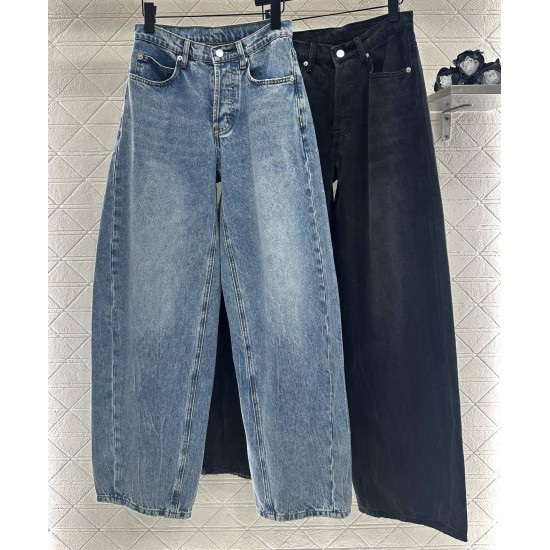 High-Waisted Rhinestone Pleated Curved-Leg Jeans – Distressed Wide-Leg Twill Denim Pants