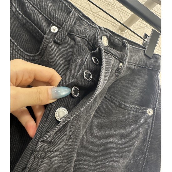 High-Waisted Rhinestone Pleated Curved-Leg Jeans – Distressed Wide-Leg Twill Denim Pants