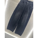 Jeans a Vita Alta con Strass e Piega – Denim Curvo a Gamba Ampia con Dettagli Strappati