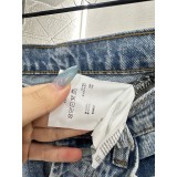 High-Waisted Rhinestone Pleated Curved-Leg Jeans – Distressed Wide-Leg Twill Denim Pants