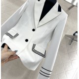 Slim-Fit Color-Blocked Lapel Suit with Embroidery | Luxe Tailored Women’s Suit