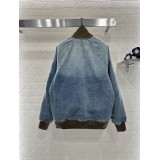 Giacca in Denim di Cotone con Zip e Bordi a Coste | Effetto Sfumato Lavato agli Enzimi