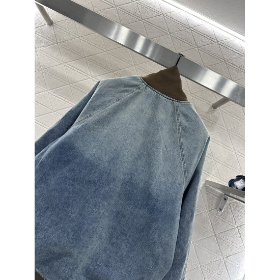 Giacca in Denim di Cotone con Zip e Bordi a Coste | Effetto Sfumato Lavato agli Enzimi