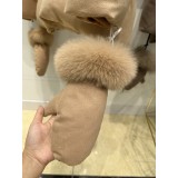 Luxe Wool Cashmere Goose Down Coat with Fox Fur Collar and Gloves